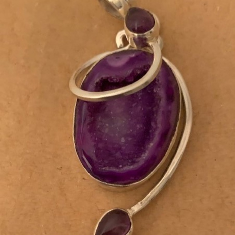 Handmade Amethyst Druzy Set in Silver Pendant